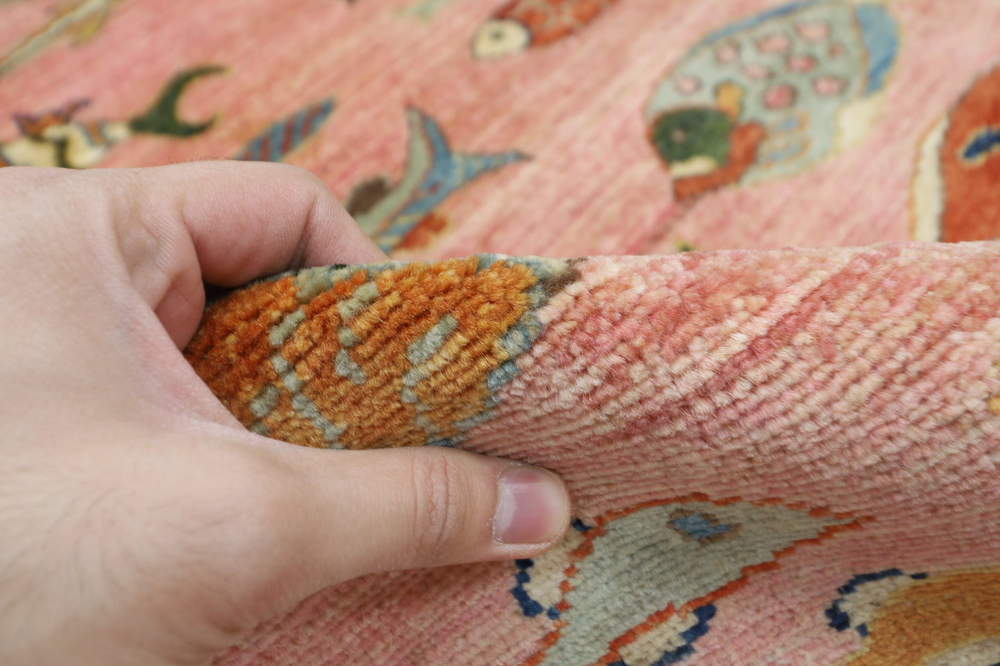 176 x 240 cm | Oriental Fish Pink Area Rug Afghan Hand Knotted Veg Dye Wool carpet