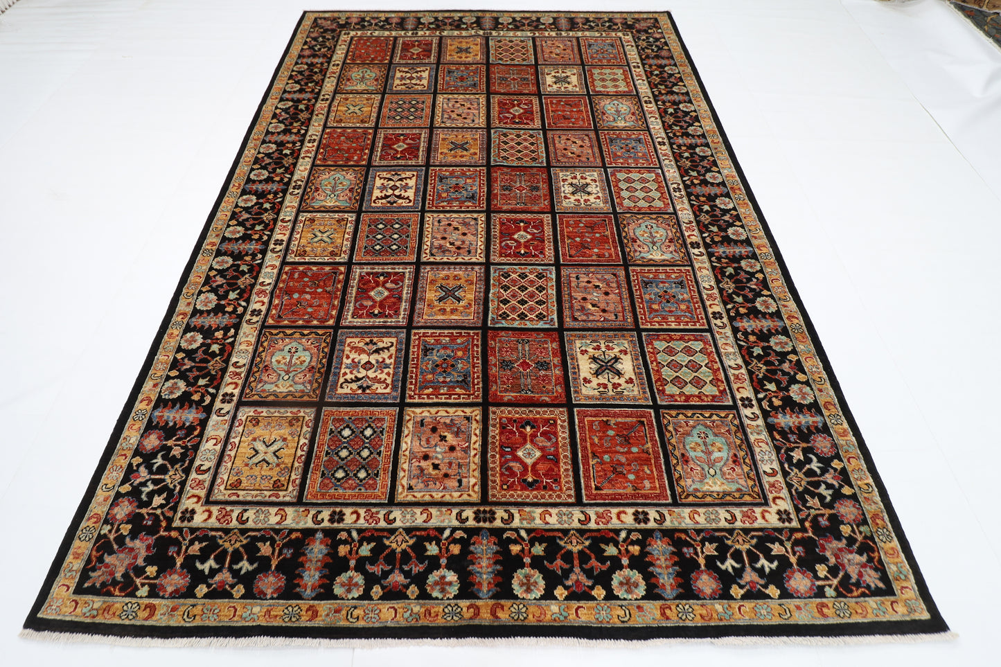 204 x 300 cm | Oriental Geometric Black Area Rug Afghan Hand Knotted Veg Dye Wool carpet