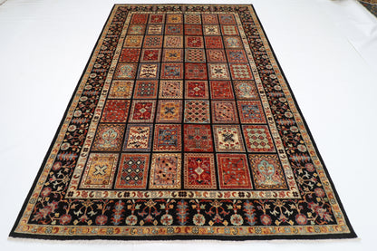 204 x 300 cm | Oriental Geometric Black Area Rug Afghan Hand Knotted Veg Dye Wool carpet
