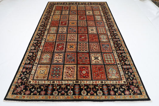 204 x 300 cm | Oriental Geometric Black Area Rug Afghan Hand Knotted Veg Dye Wool carpet