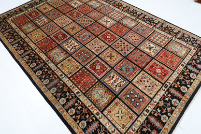 204 x 300 cm | Oriental Geometric Black Area Rug Afghan Hand Knotted Veg Dye Wool carpet