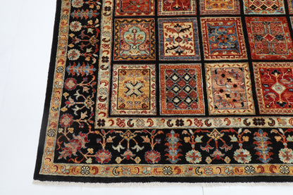 204 x 300 cm | Oriental Geometric Black Area Rug Afghan Hand Knotted Veg Dye Wool carpet