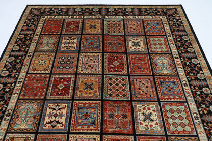 204 x 300 cm | Oriental Geometric Black Area Rug Afghan Hand Knotted Veg Dye Wool carpet