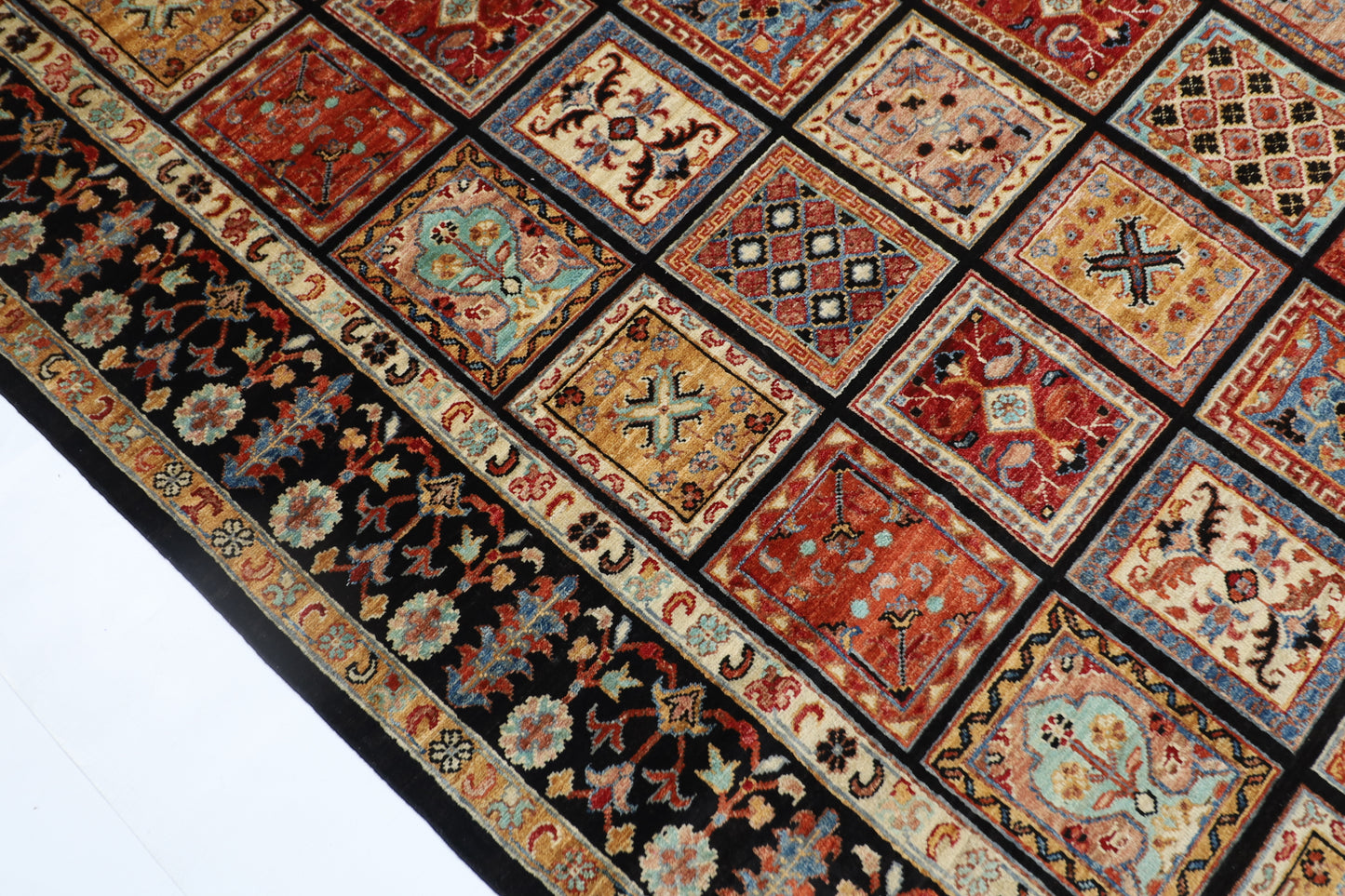 204 x 300 cm | Oriental Geometric Black Area Rug Afghan Hand Knotted Veg Dye Wool carpet
