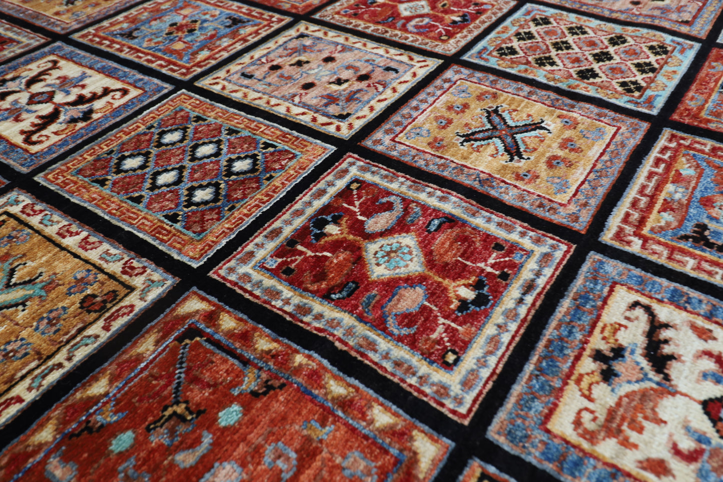204 x 300 cm | Oriental Geometric Black Area Rug Afghan Hand Knotted Veg Dye Wool carpet