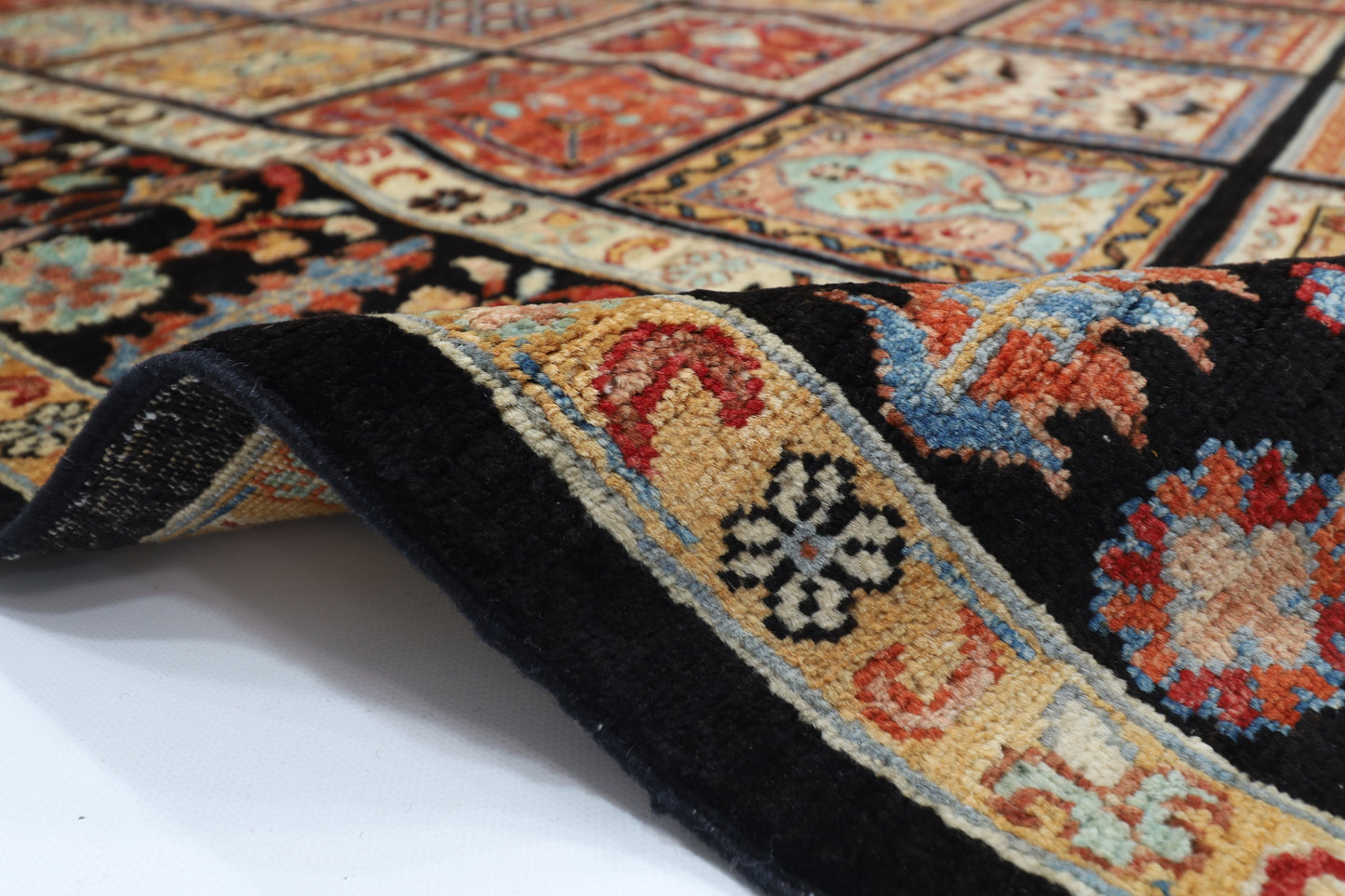 204 x 300 cm | Oriental Geometric Black Area Rug Afghan Hand Knotted Veg Dye Wool carpet