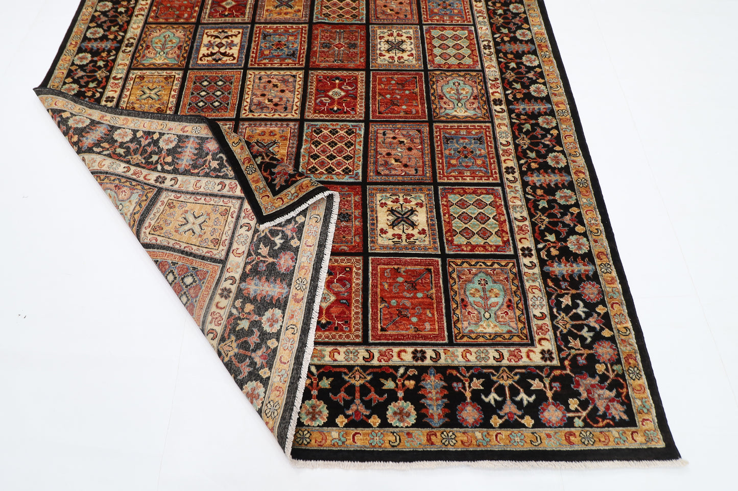 204 x 300 cm | Oriental Geometric Black Area Rug Afghan Hand Knotted Veg Dye Wool carpet