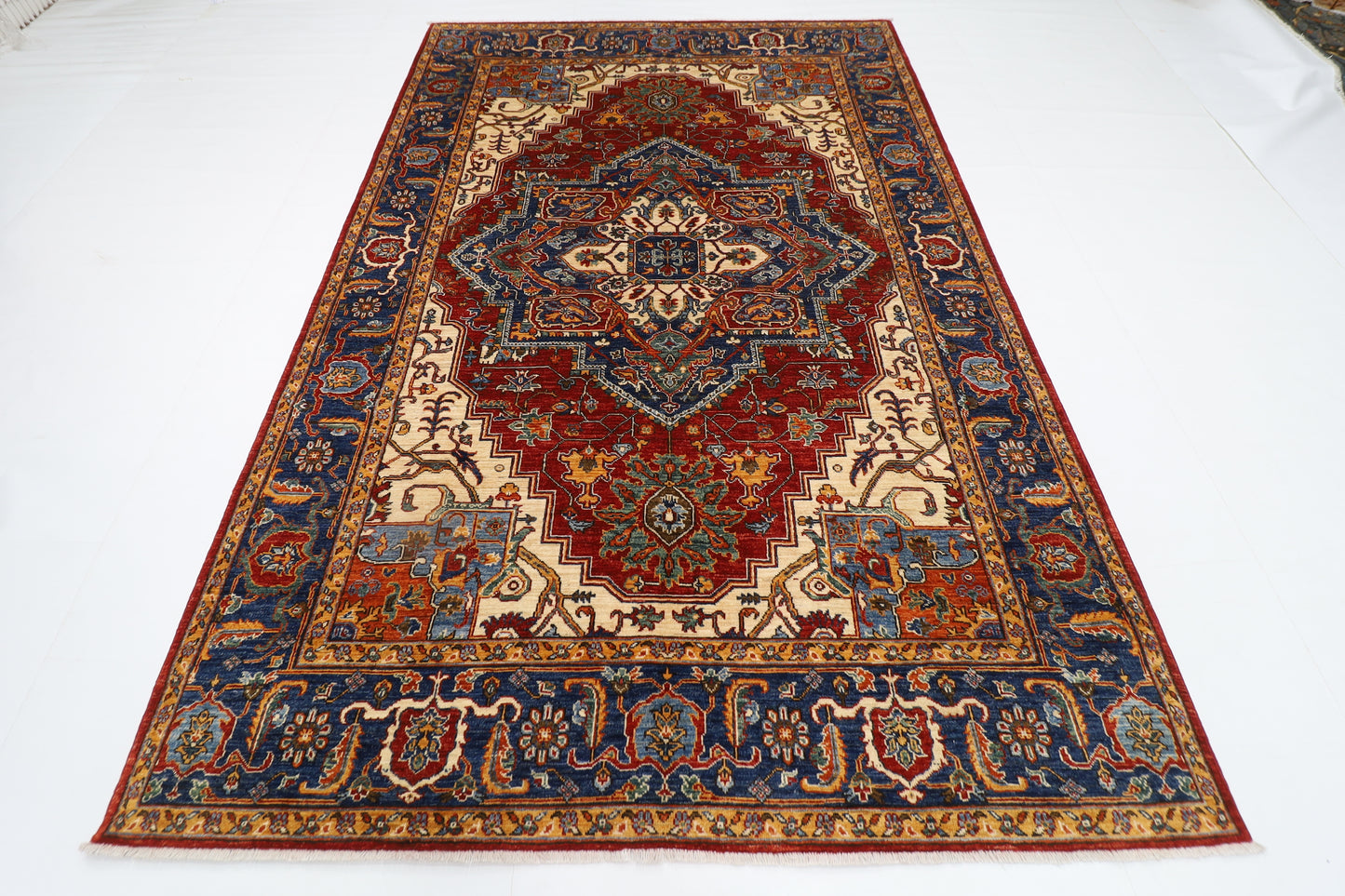 193 x 293 cm | Oriental Heriz Red Area Rug Afghan Hand Knotted Veg Dye Wool carpet