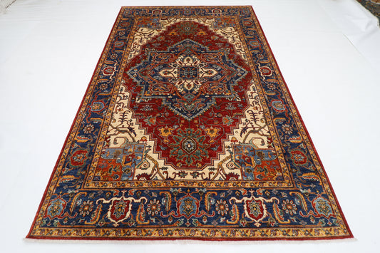 193 x 293 cm | Oriental Heriz Red Area Rug Afghan Hand Knotted Veg Dye Wool carpet