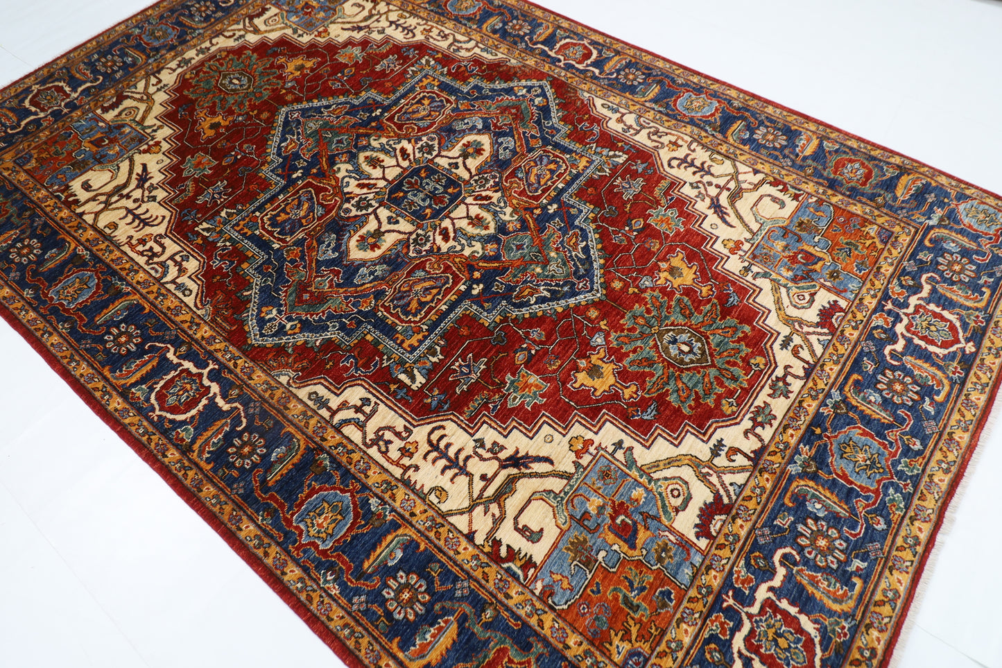 193 x 293 cm | Oriental Heriz Red Area Rug Afghan Hand Knotted Veg Dye Wool carpet