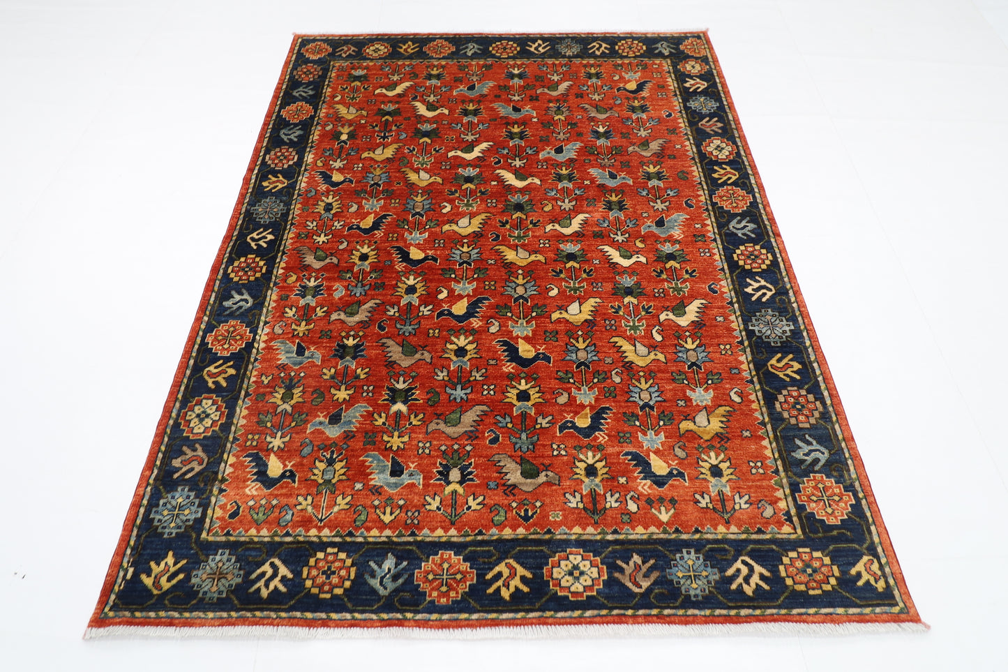 154 x 202 cm | Oriental Birds Area Rug Afghan Hand Knotted Veg Dye Wool carpet