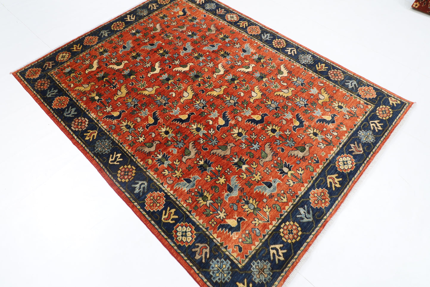 154 x 202 cm | Oriental Birds Area Rug Afghan Hand Knotted Veg Dye Wool carpet