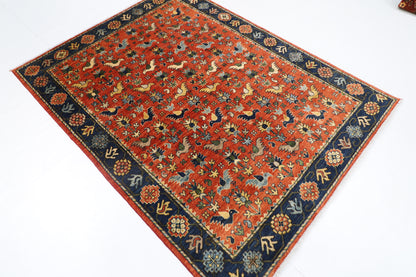 154 x 202 cm | Oriental Birds Area Rug Afghan Hand Knotted Veg Dye Wool carpet
