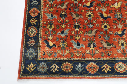 154 x 202 cm | Oriental Birds Area Rug Afghan Hand Knotted Veg Dye Wool carpet