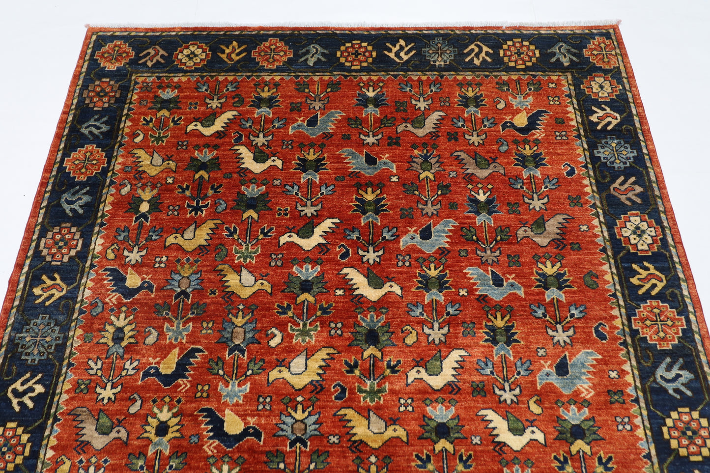 154 x 202 cm | Oriental Birds Area Rug Afghan Hand Knotted Veg Dye Wool carpet
