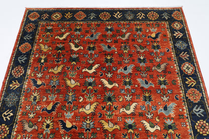154 x 202 cm | Oriental Birds Area Rug Afghan Hand Knotted Veg Dye Wool carpet