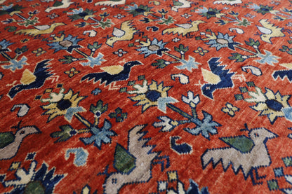 154 x 202 cm | Oriental Birds Area Rug Afghan Hand Knotted Veg Dye Wool carpet