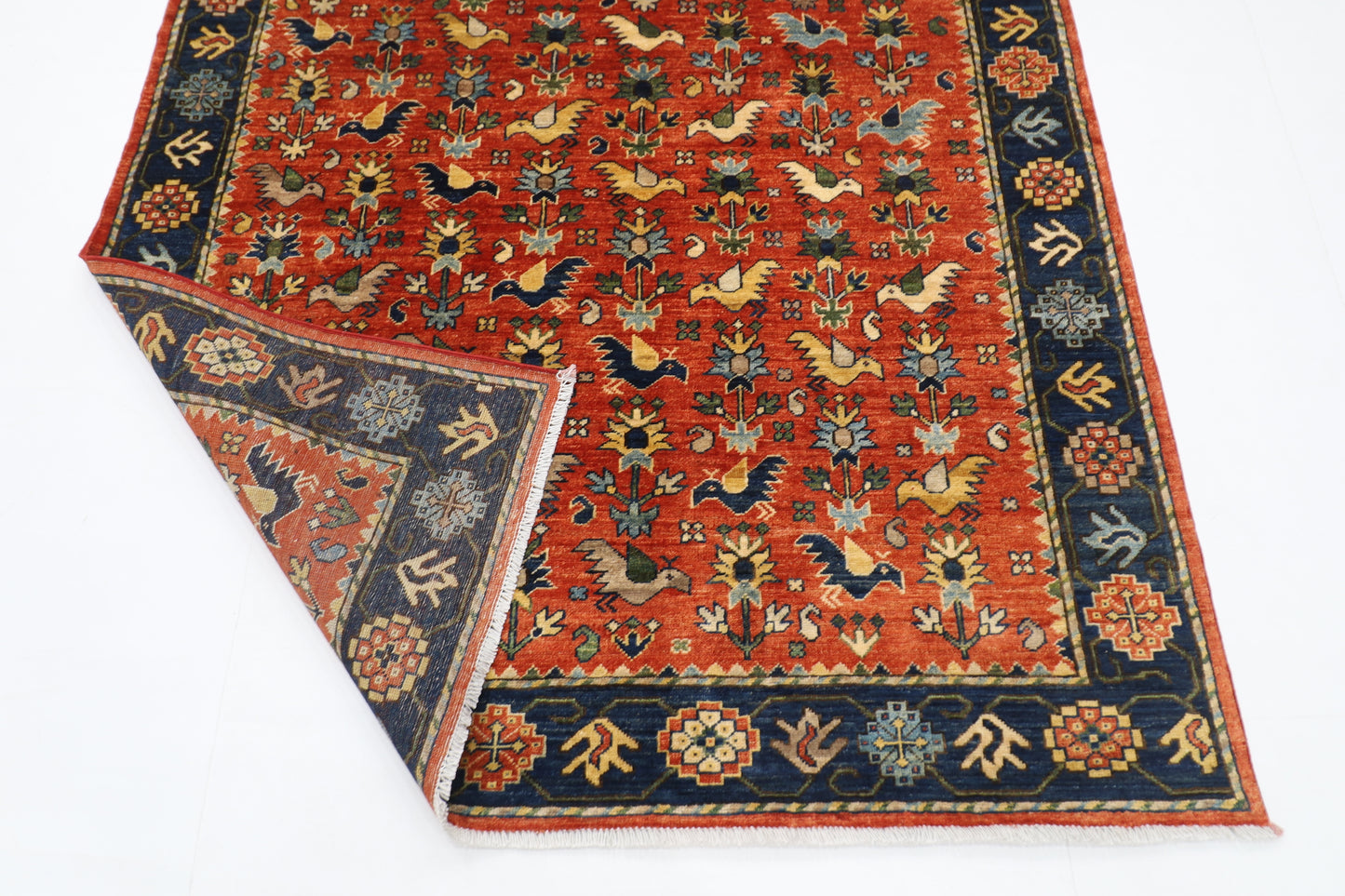154 x 202 cm | Oriental Birds Area Rug Afghan Hand Knotted Veg Dye Wool carpet