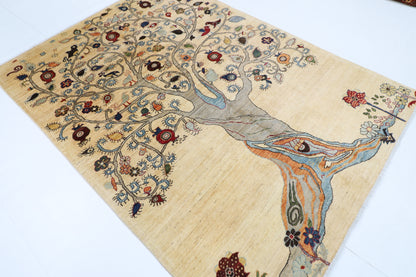 177 x 240 cm | Oriental Tree of life Area Rug Afghan Hand Knotted Veg Dye Wool carpet