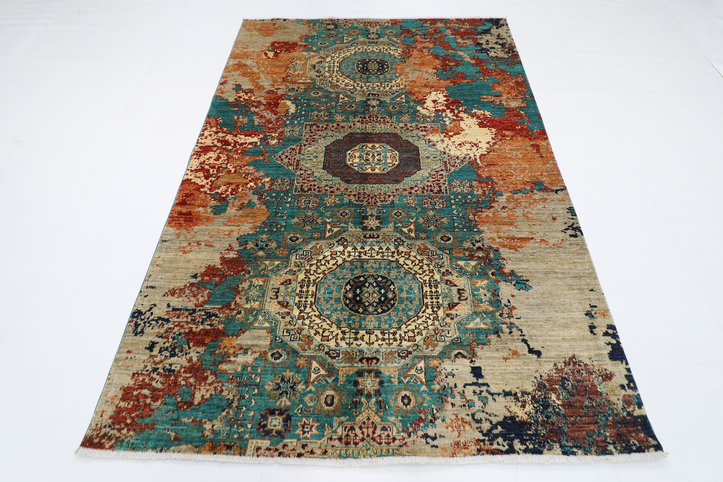 166 x 239 cm | Oriental Abstract Mamluk Area Rug Afghan Hand Knotted Veg Dye Wool carpet