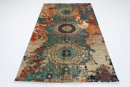 166 x 239 cm | Oriental Abstract Mamluk Area Rug Afghan Hand Knotted Veg Dye Wool carpet