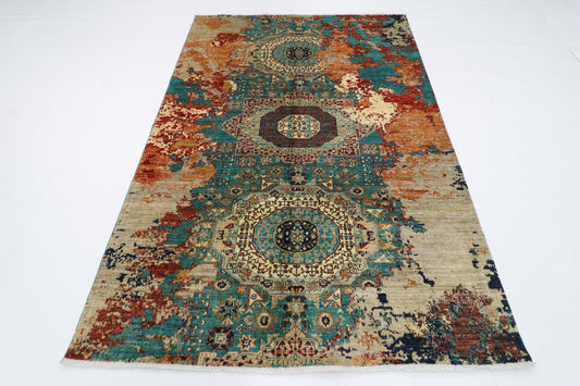 166 x 239 cm | Oriental Abstract Mamluk Area Rug Afghan Hand Knotted Veg Dye Wool carpet