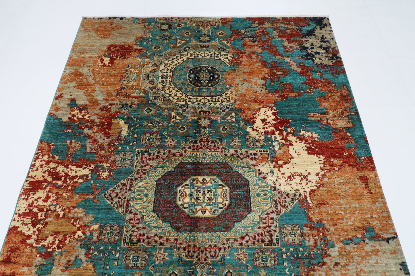 166 x 239 cm | Oriental Abstract Mamluk Area Rug Afghan Hand Knotted Veg Dye Wool carpet