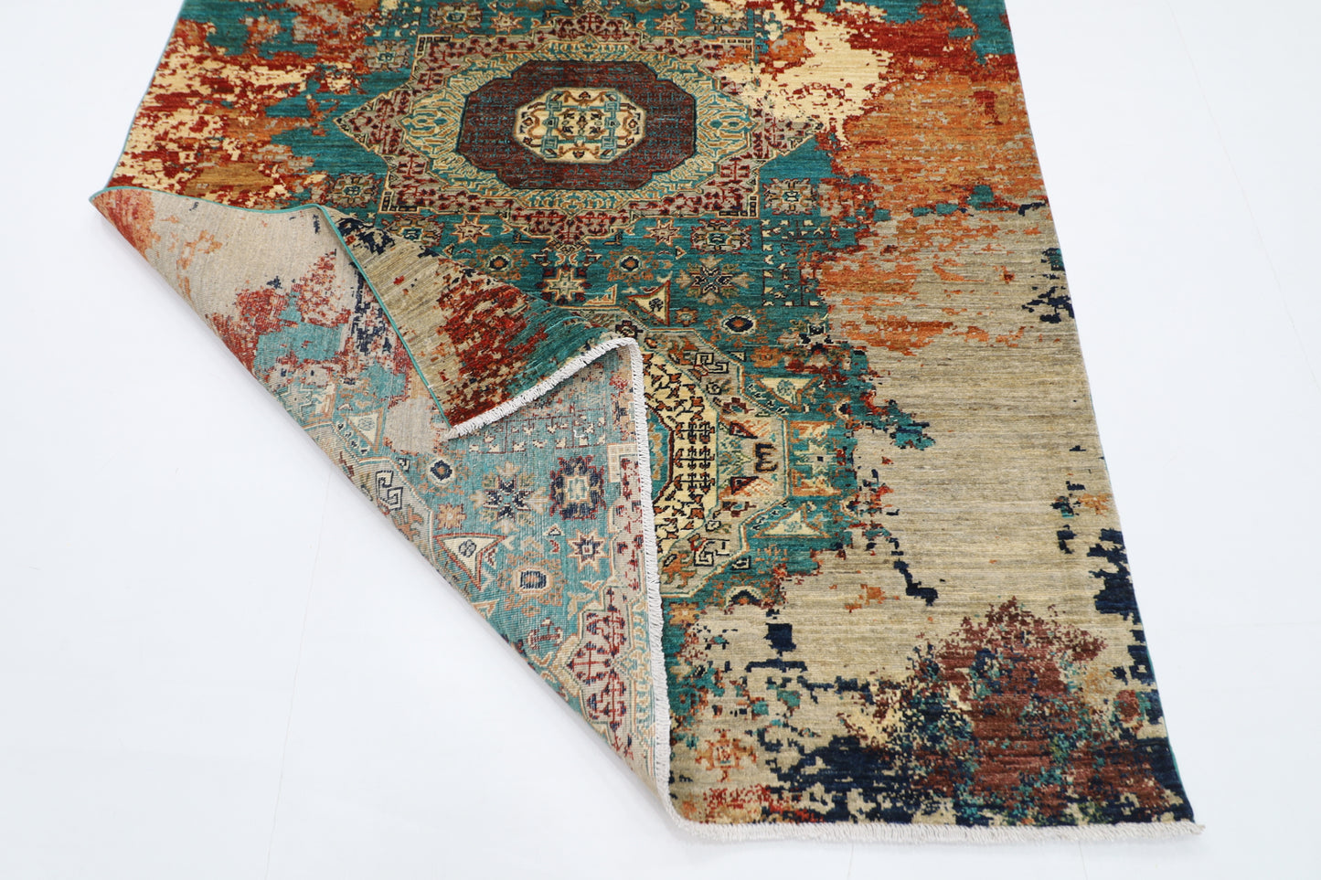 166 x 239 cm | Oriental Abstract Mamluk Area Rug Afghan Hand Knotted Veg Dye Wool carpet