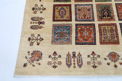 209 x 291 cm | Oriental Geometric Area Rug Afghan Hand Knotted Veg Dye Wool carpet