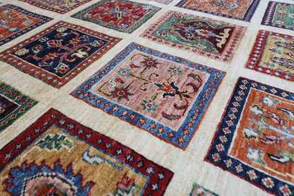 209 x 291 cm | Oriental Geometric Area Rug Afghan Hand Knotted Veg Dye Wool carpet