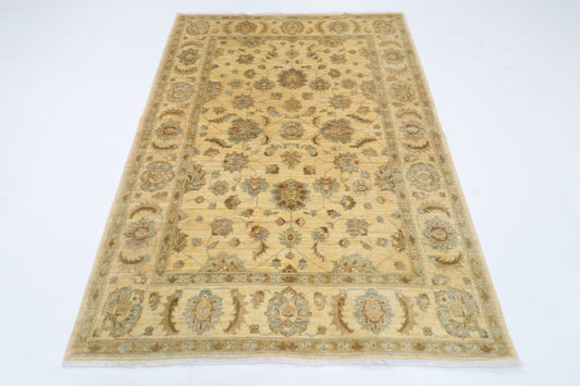 151 x 204 cm | Oriental Beige Area Rug Afghan Hand Knotted Veg Dye Wool carpet