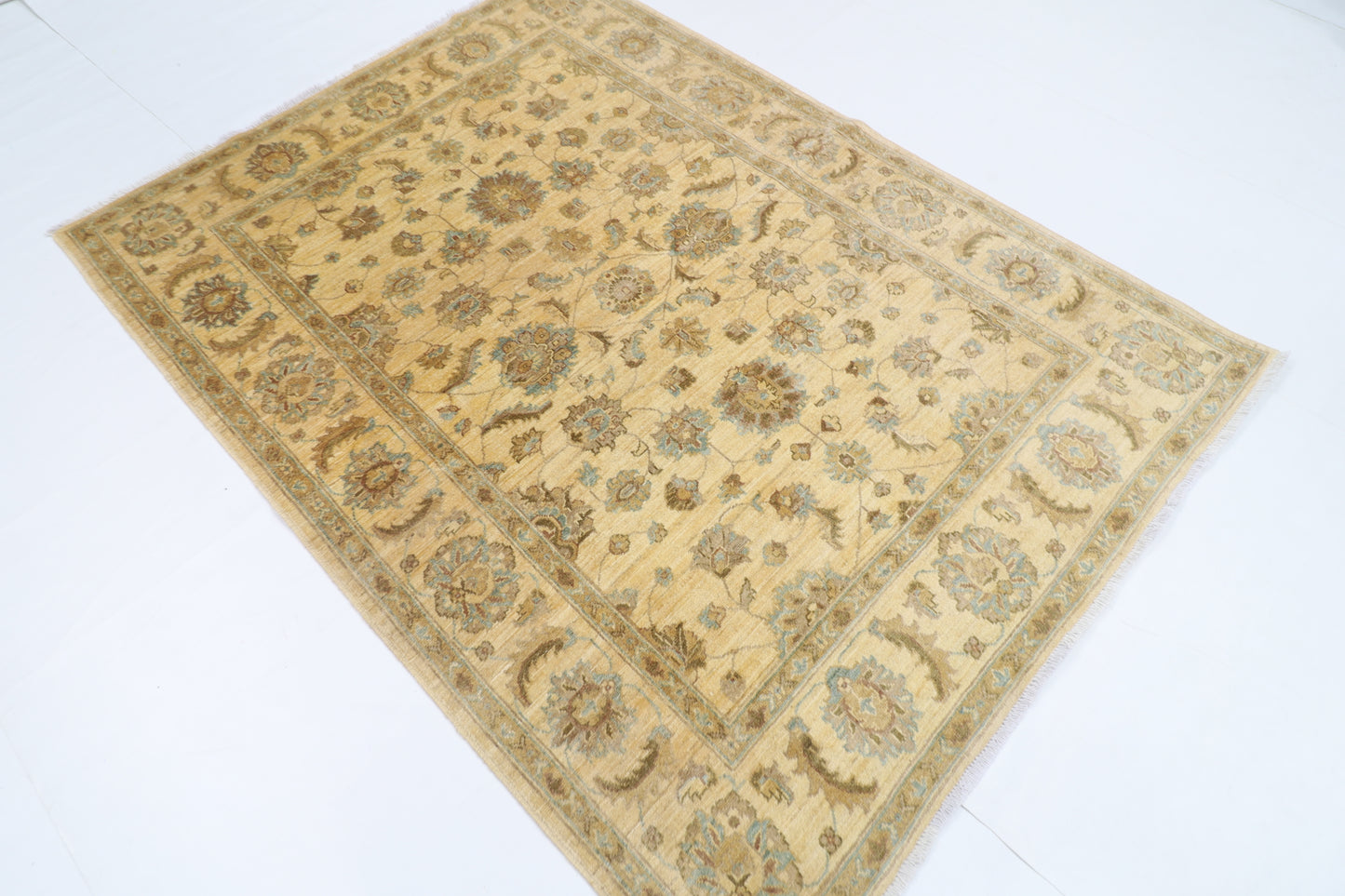 151 x 204 cm | Oriental Beige Area Rug Afghan Hand Knotted Veg Dye Wool carpet