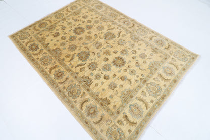 151 x 204 cm | Oriental Beige Area Rug Afghan Hand Knotted Veg Dye Wool carpet