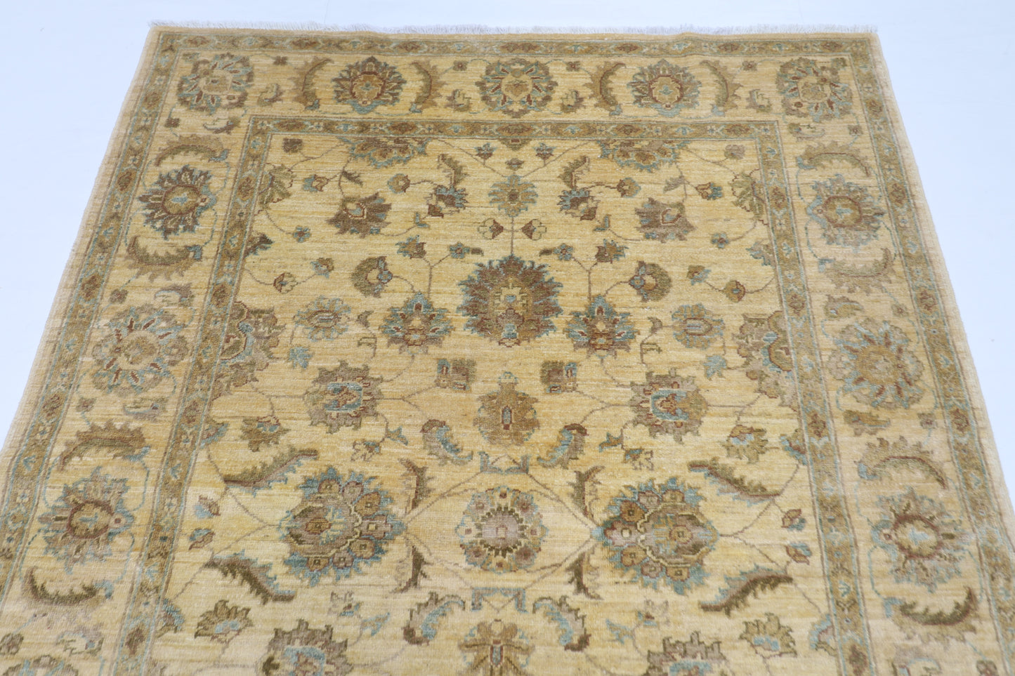 151 x 204 cm | Oriental Beige Area Rug Afghan Hand Knotted Veg Dye Wool carpet