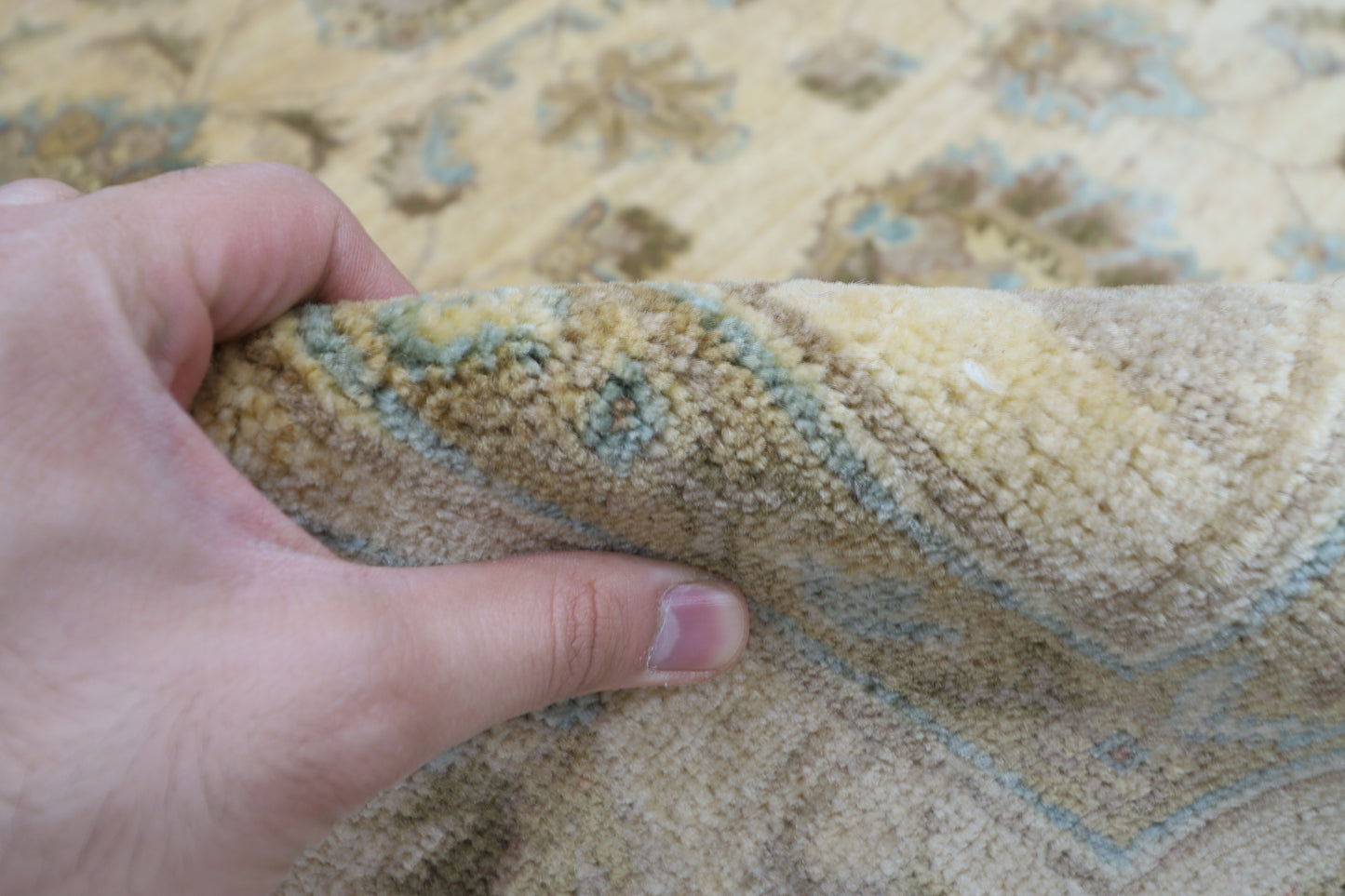 151 x 204 cm | Oriental Beige Area Rug Afghan Hand Knotted Veg Dye Wool carpet