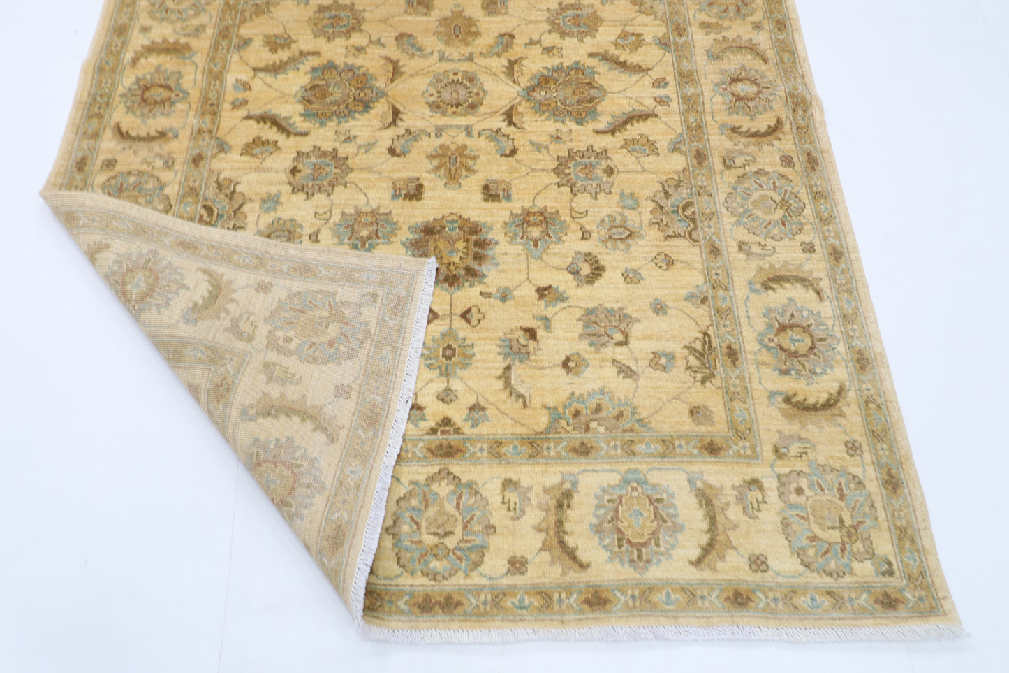 151 x 204 cm | Oriental Beige Area Rug Afghan Hand Knotted Veg Dye Wool carpet