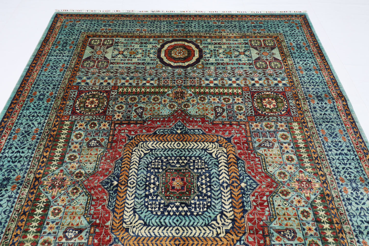 201 x 296 cm | Oriental Mamluk Area Rug Afghan Hand Knotted Veg Dye Wool carpet