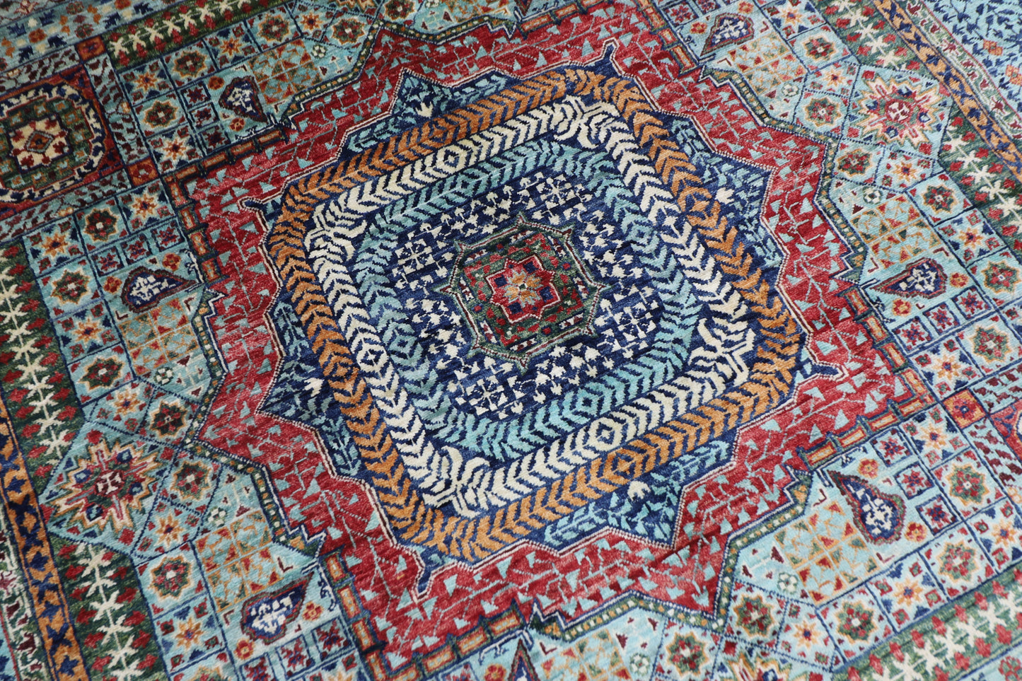 201 x 296 cm | Oriental Mamluk Area Rug Afghan Hand Knotted Veg Dye Wool carpet