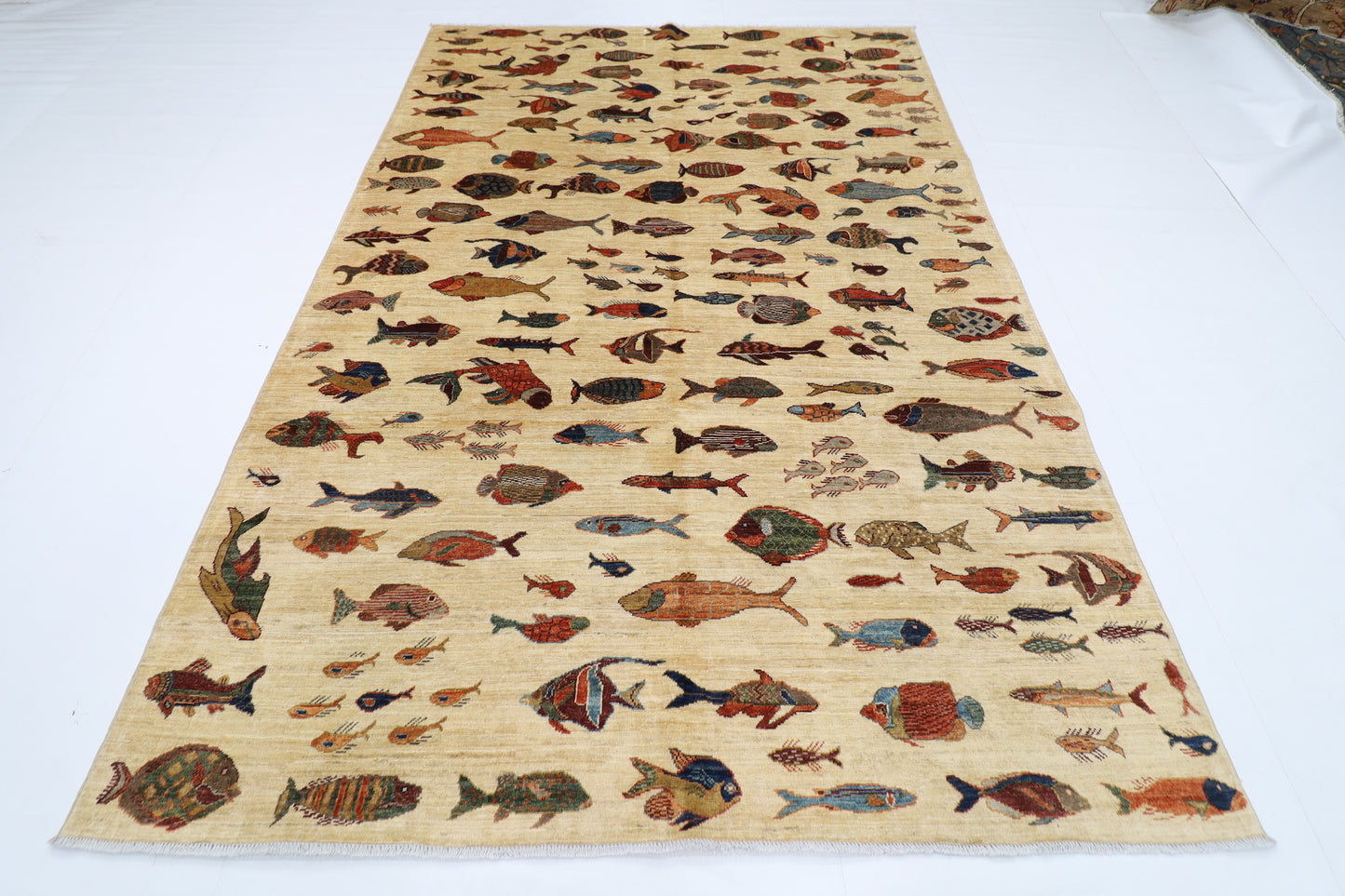 195 x 290 cm | Oriental Fish beige Area Rug Afghan Hand Knotted Veg Dye Wool carpet