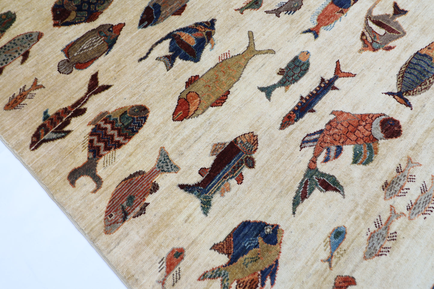 195 x 290 cm | Oriental Fish beige Area Rug Afghan Hand Knotted Veg Dye Wool carpet