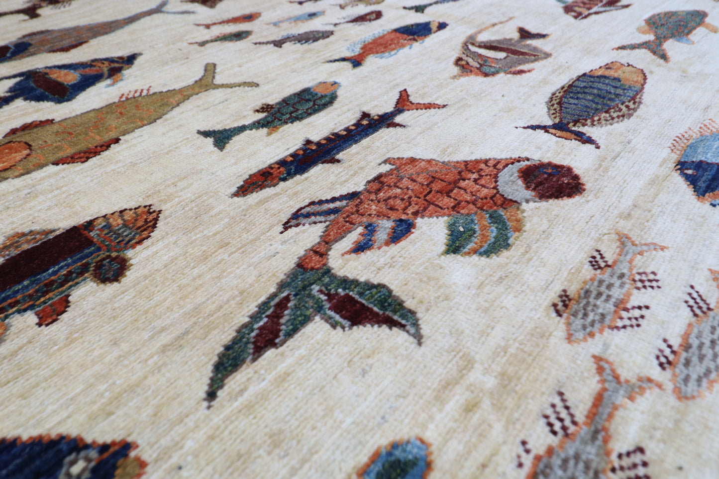 195 x 290 cm | Oriental Fish beige Area Rug Afghan Hand Knotted Veg Dye Wool carpet