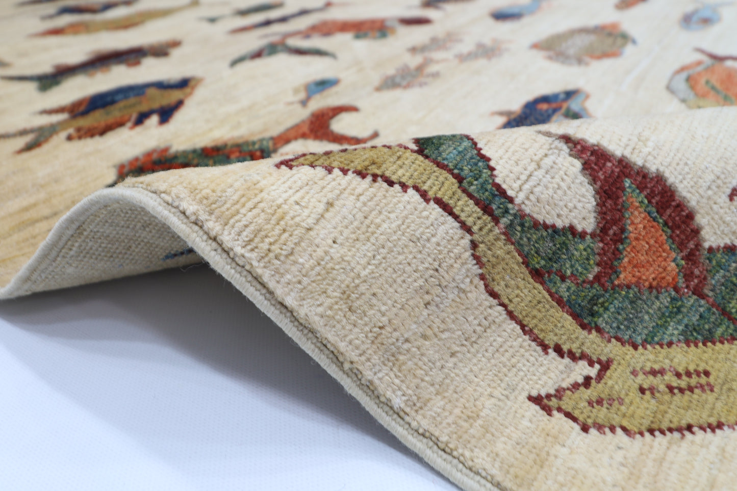 195 x 290 cm | Oriental Fish beige Area Rug Afghan Hand Knotted Veg Dye Wool carpet