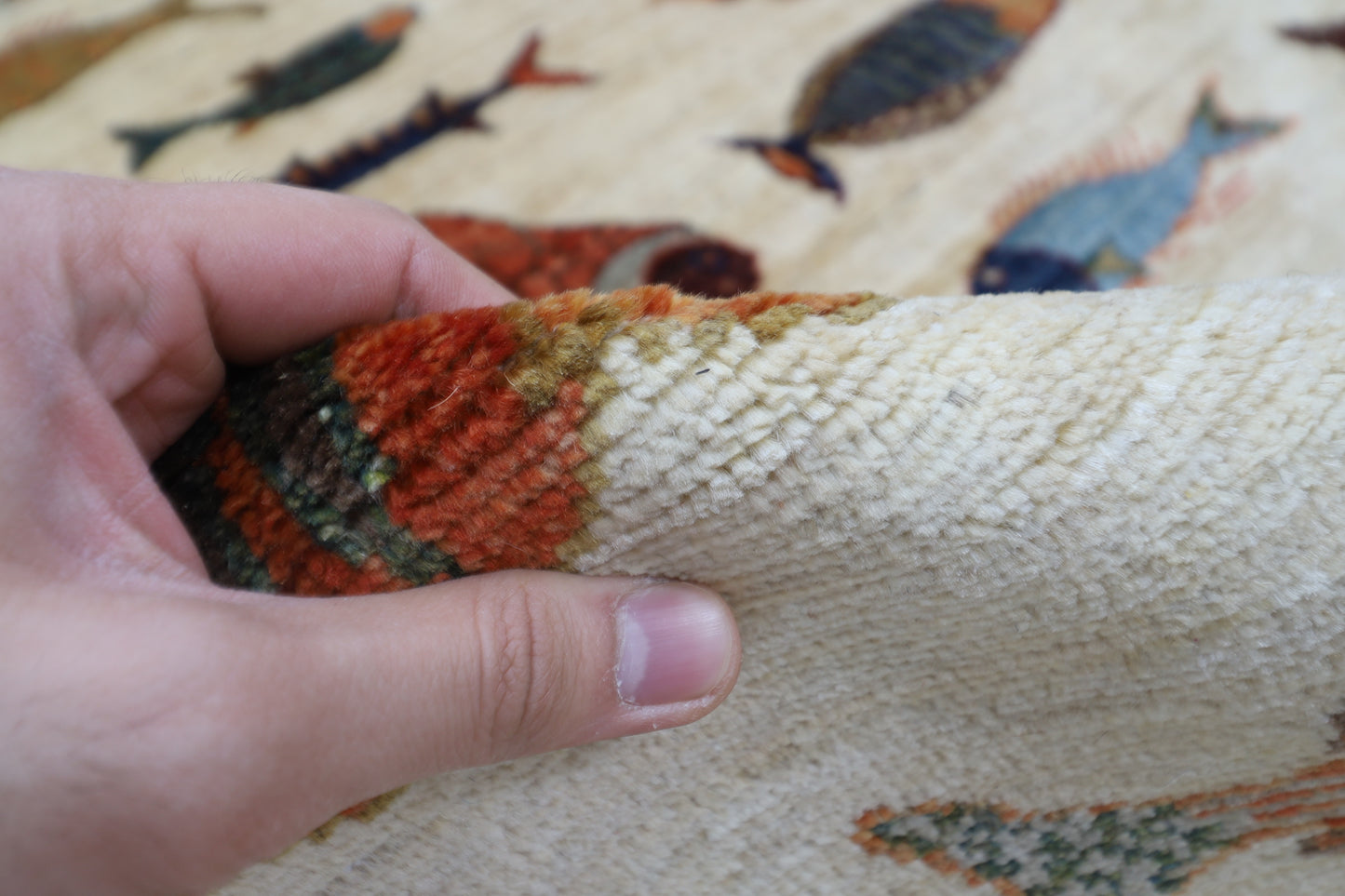 195 x 290 cm | Oriental Fish beige Area Rug Afghan Hand Knotted Veg Dye Wool carpet