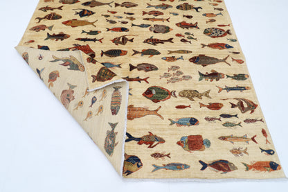 195 x 290 cm | Oriental Fish beige Area Rug Afghan Hand Knotted Veg Dye Wool carpet
