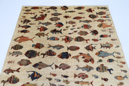 195 x 290 cm | Oriental Fish beige Area Rug Afghan Hand Knotted Veg Dye Wool carpet
