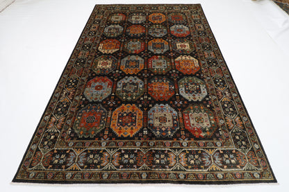 204 x 299 cm | Oriental Waziri Black Area Rug Afghan Hand Knotted Veg Dye Wool carpet