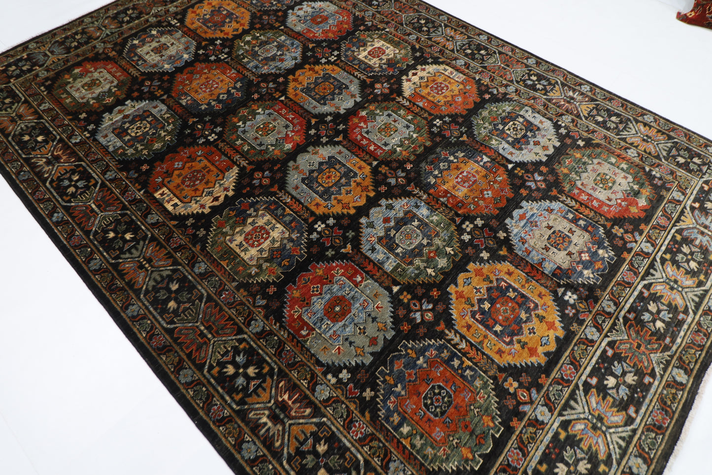 204 x 299 cm | Oriental Waziri Black Area Rug Afghan Hand Knotted Veg Dye Wool carpet