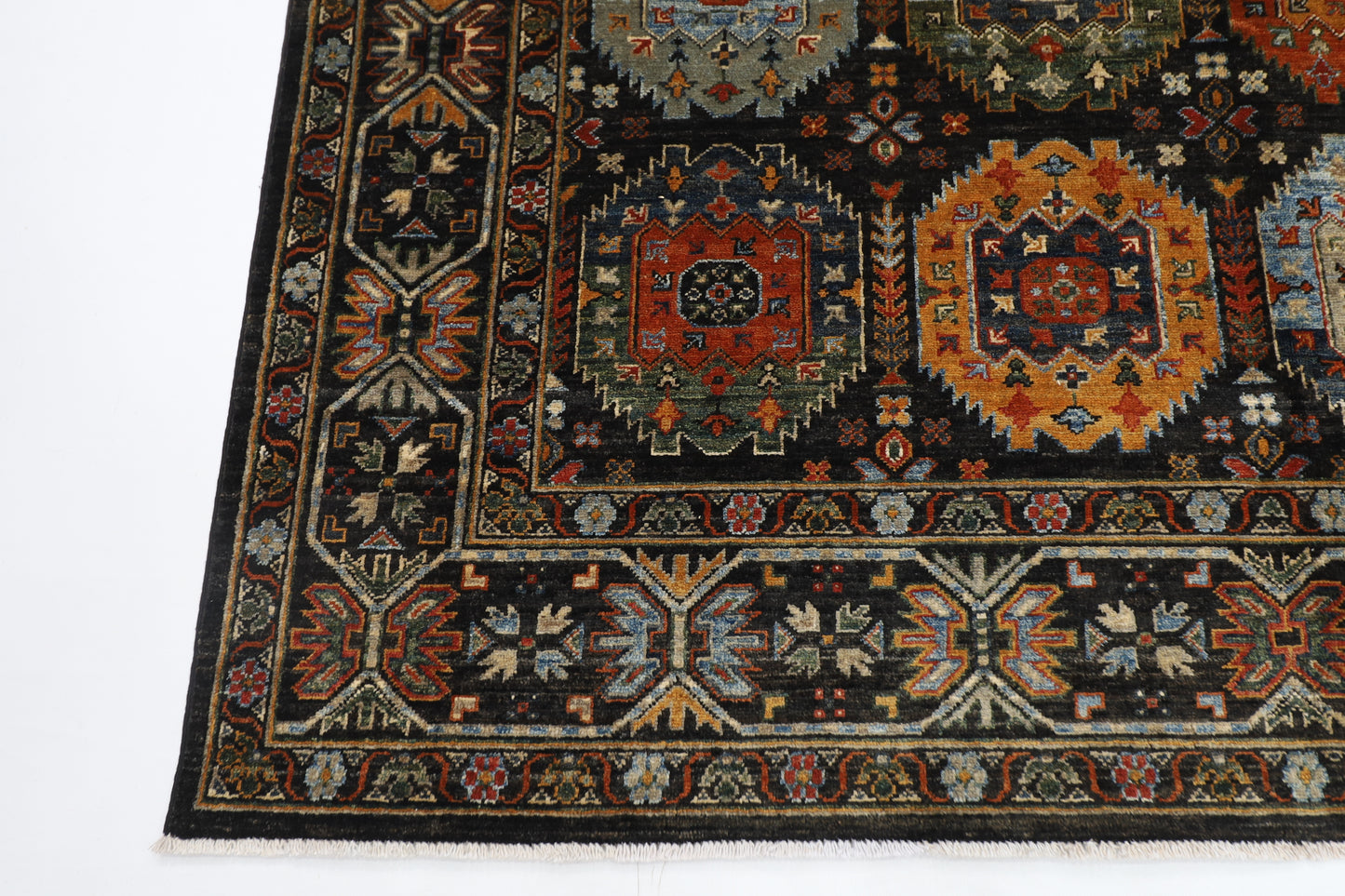 204 x 299 cm | Oriental Waziri Black Area Rug Afghan Hand Knotted Veg Dye Wool carpet