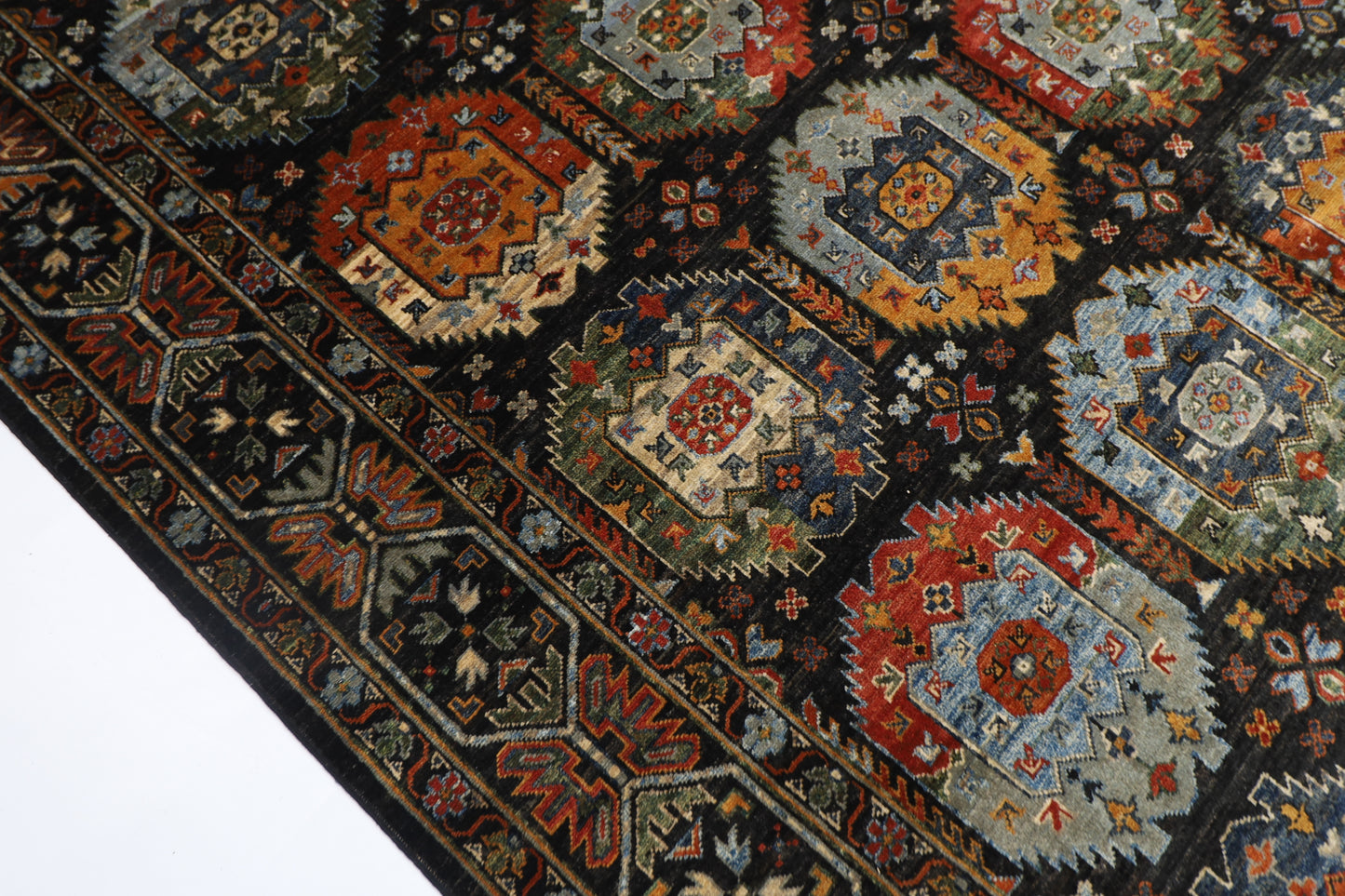 204 x 299 cm | Oriental Waziri Black Area Rug Afghan Hand Knotted Veg Dye Wool carpet