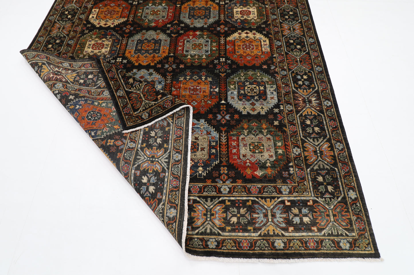 204 x 299 cm | Oriental Waziri Black Area Rug Afghan Hand Knotted Veg Dye Wool carpet